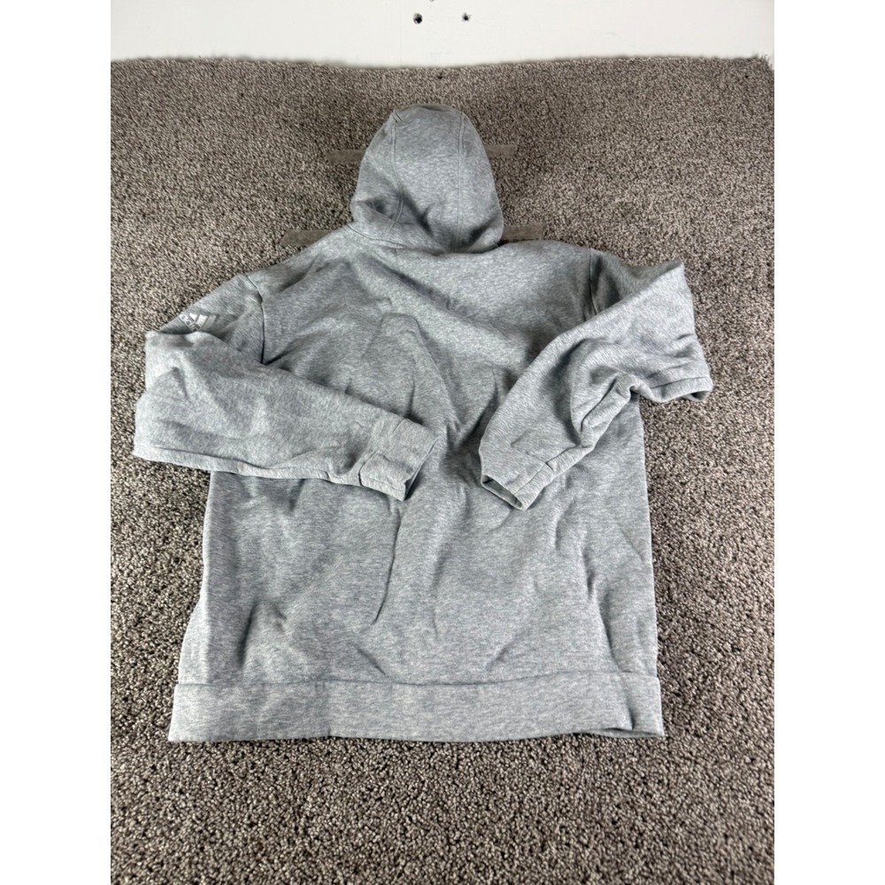 Adidas Essentials Heather Grey Fleece Pullover Hoodie Mens Small Logo Sleeve - Picture 5 of 6